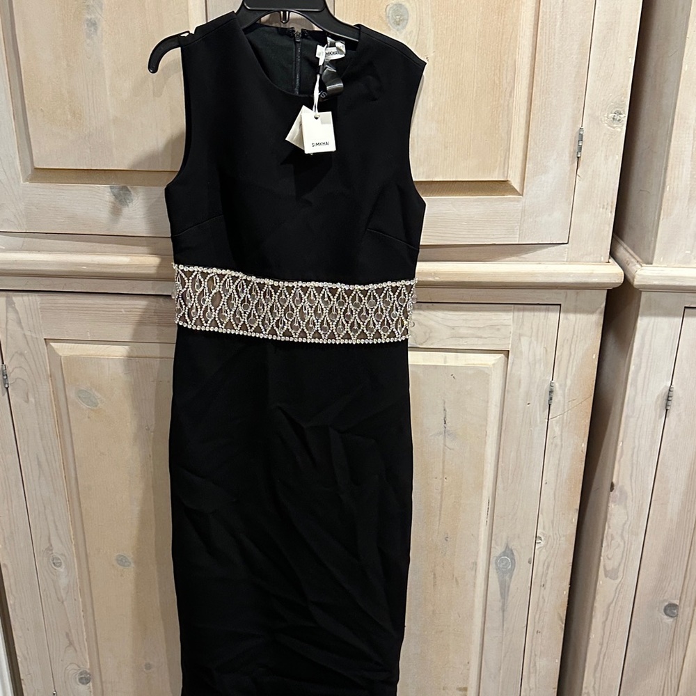 Chic Black Midi Dress with Gold Detailing